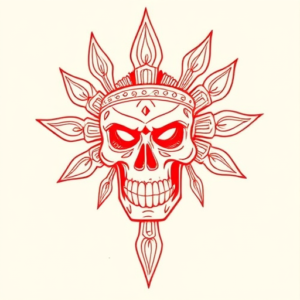Red Ink Mictlantecuhtli Tattoo