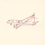 Red Ink Outline Airplane Tattoo