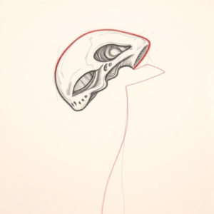 Red Ink Outline Alien Tattoo