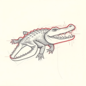 Red Ink Outline Alligator Tattoo