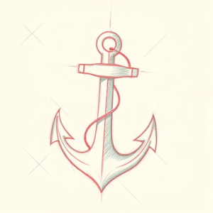 Red Ink Outline Anchor Tattoo