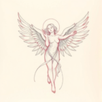 Red Ink Outline Angel Tattoo