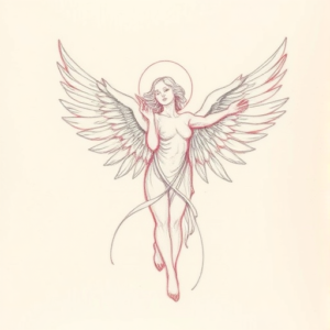 Red Ink Outline Angel Tattoo