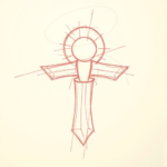 Red Ink Outline Ankh Tattoo