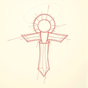 Red Ink Outline Ankh Tattoo