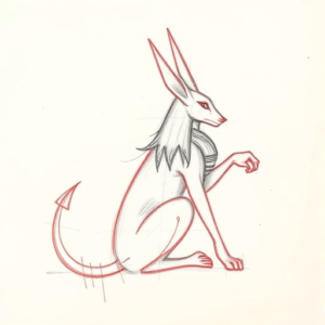 Red Ink Outline Anubis Tattoo