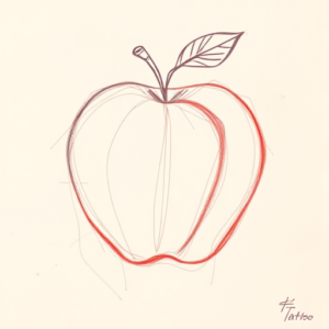 Red Ink Outline Apple Tattoo