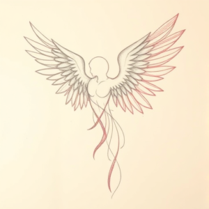 Red Ink Outline Archangel Tattoo