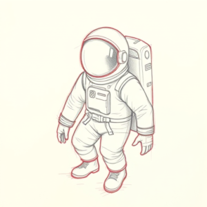 Red Ink Outline Astronaut Tattoo