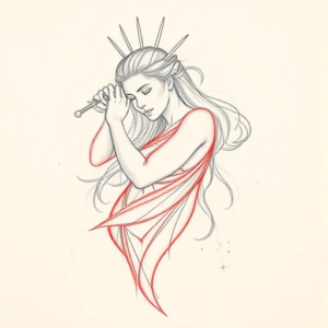 Red Ink Outline Athena Tattoo