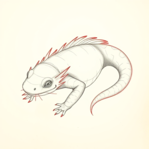 Red Ink Outline Axolotl Tattoo