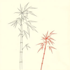 Red Ink Outline Bamboo Tattoo