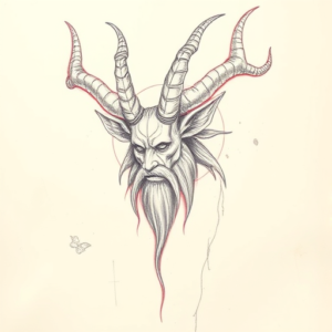 Red Ink Outline Baphomet Tattoo