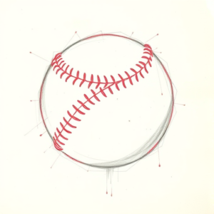 Red Ink Outline Baseball Tattoo
