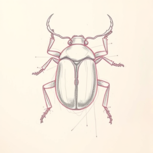 Red Ink Outline Beetle Tattoo