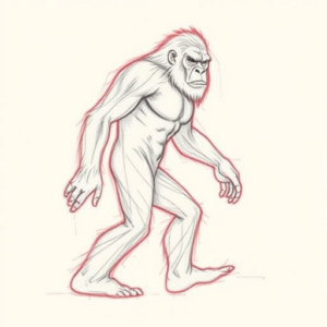 Red Ink Outline Bigfoot Tattoo