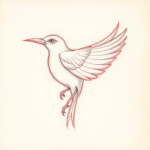 Red Ink Outline Bird Tattoo