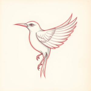 Red Ink Outline Bird Tattoo