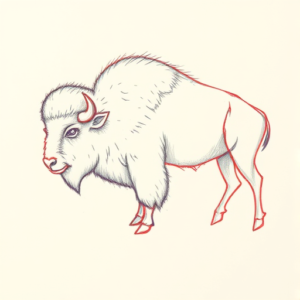 Red Ink Outline Bison Tattoo