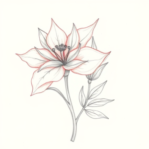 Red Ink Outline Botanical Tattoo
