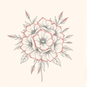 Red Ink Outline Bouquet Tattoo