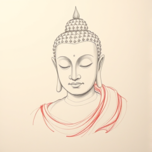 Red Ink Outline Buddha Tattoo