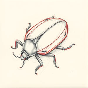 Red Ink Outline Bug Tattoo