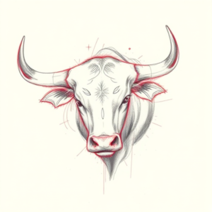 Red Ink Outline Bull Tattoo
