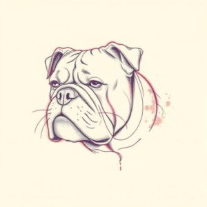 Red Ink Outline Bulldog Tattoo