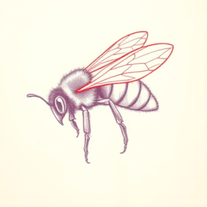 Red Ink Outline Bumblebee Tattoo