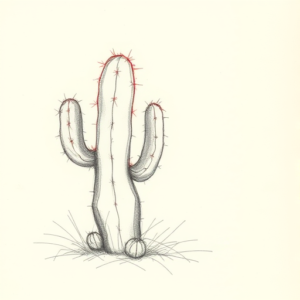 Red Ink Outline Cactus Tattoo