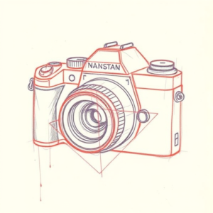 Red Ink Outline Camera Tattoo