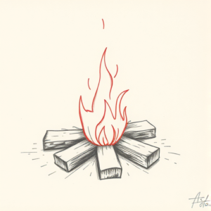 Red Ink Outline Campfire Tattoo