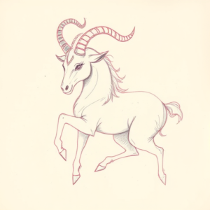 Red Ink Outline Capricorn Tattoo