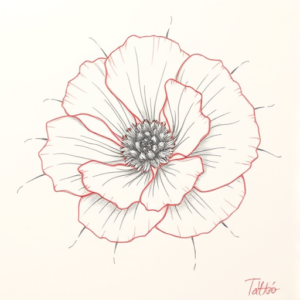 Red Ink Outline Carnation Tattoo