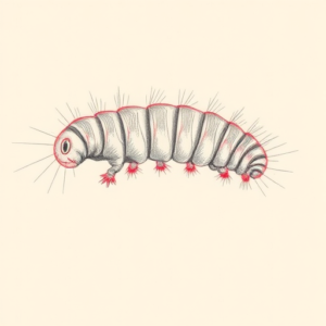 Red Ink Outline Caterpillar Tattoo