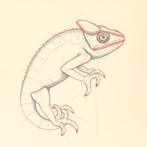 Red Ink Outline Chameleon Tattoo