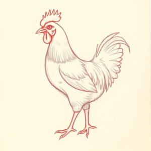 Red Ink Outline Chicken Tattoo