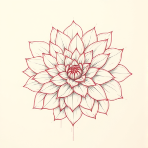 Red Ink Outline Chrysanthemum Tattoo