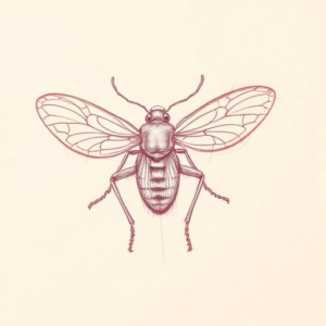 Red Ink Outline Cicada Tattoo