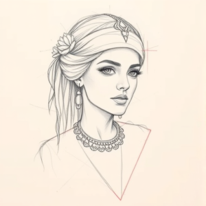 Red Ink Outline Cleopatra Tattoo