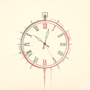 Red Ink Outline Clock Tattoo