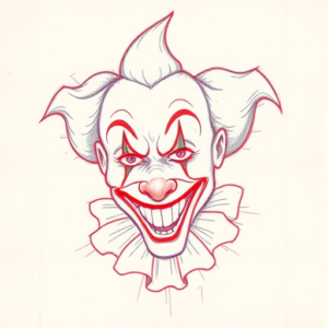 Red Ink Outline Clown Tattoo