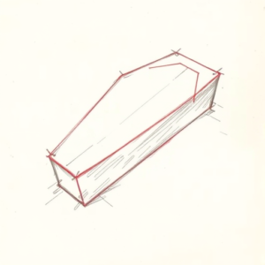 Red Ink Outline Coffin Tattoo