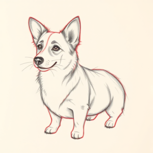 Red Ink Outline Corgi Tattoo