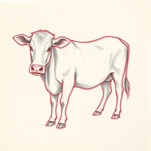 Red Ink Outline Cow Tattoo