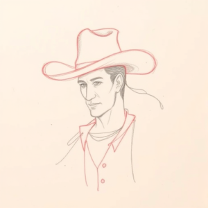 Red Ink Outline Cowboy Tattoo