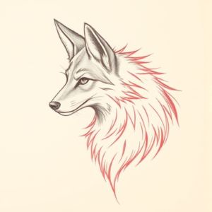 Red Ink Outline Coyote Tattoo