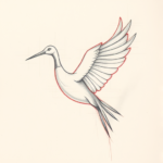 Red Ink Outline Crane Tattoo