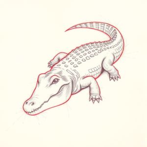Red Ink Outline Crocodile Tattoo